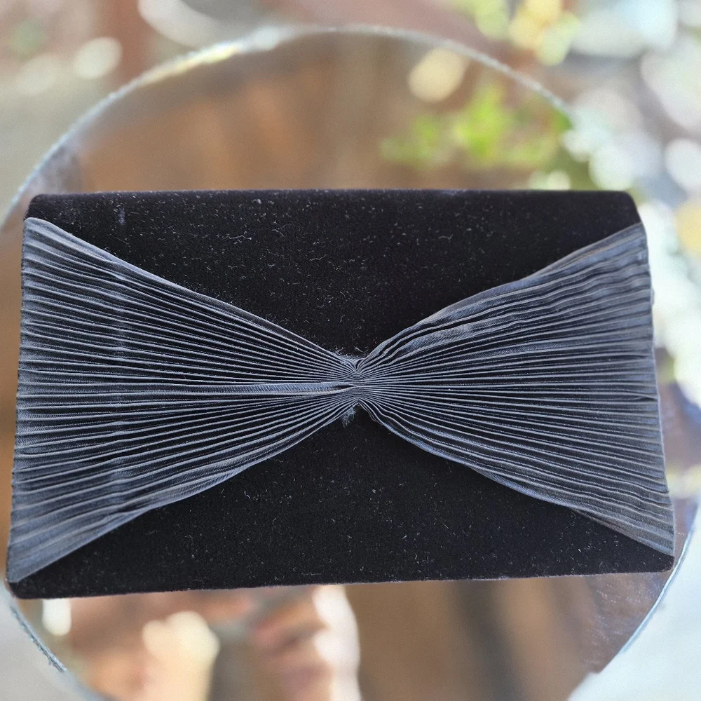 Galerie Black Velvet Formal Evening Clutch With Strap Satin Bow Accent